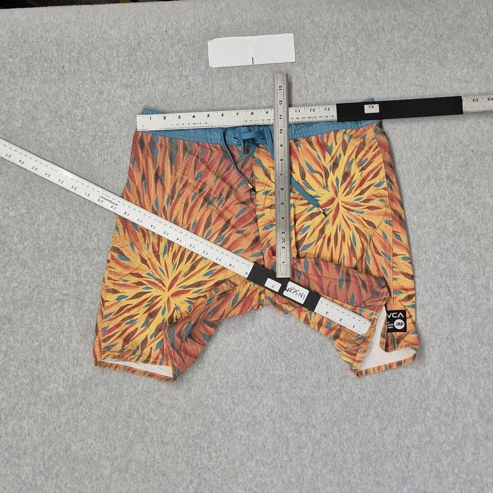 RVCA Men Shorts 32 Orange Nylon Polyester Swimwear Geometric TAKAO NIIKURA